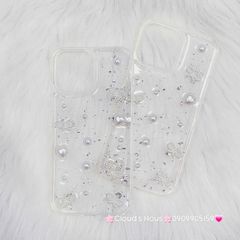 Case Ốp điện thoại iPhone Bling Bling icon Trái Tim ngọc trai nơ iPhone 11/12/13/14/Pro/Promax