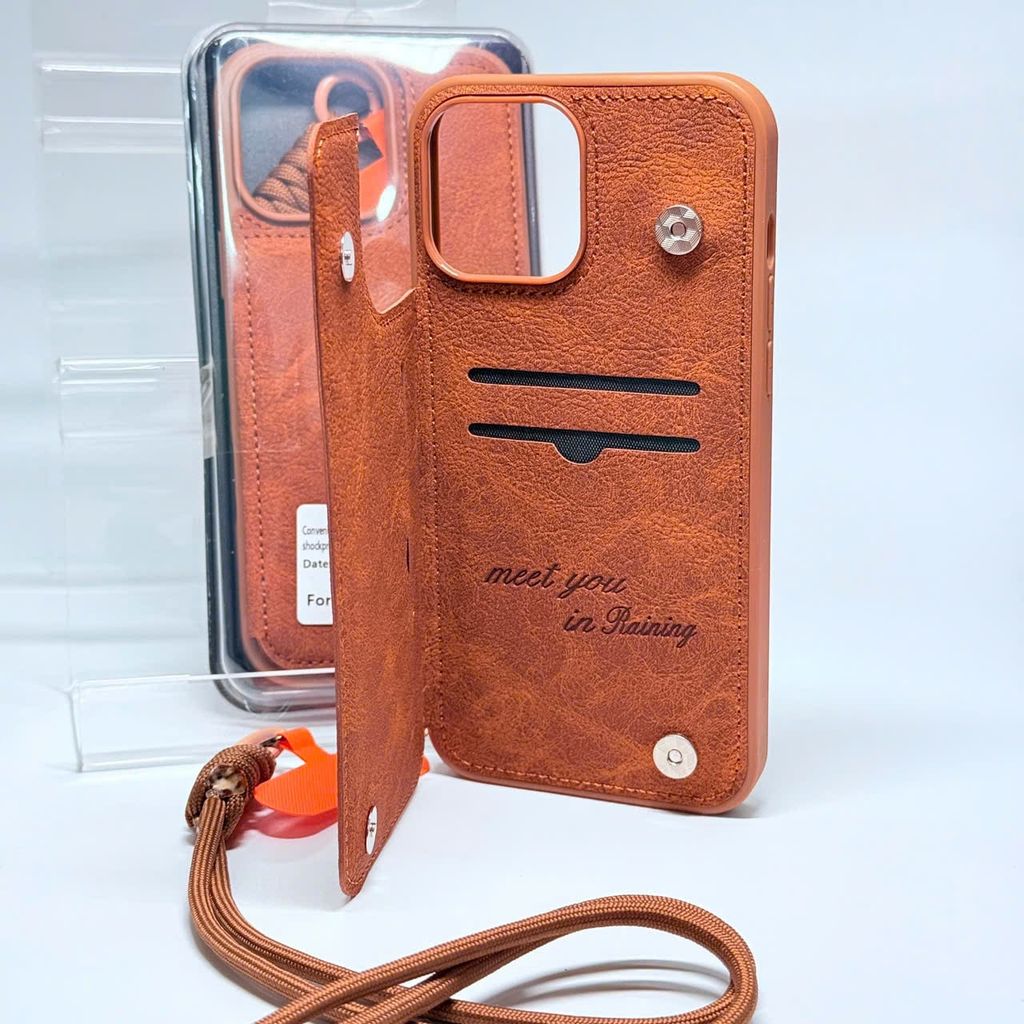 Case Ốp điện thoại iPhone Da Đựng Card Chống Dựng Kèm Dây Đeo iPhone 13/14/15/16/Pro/Promax
