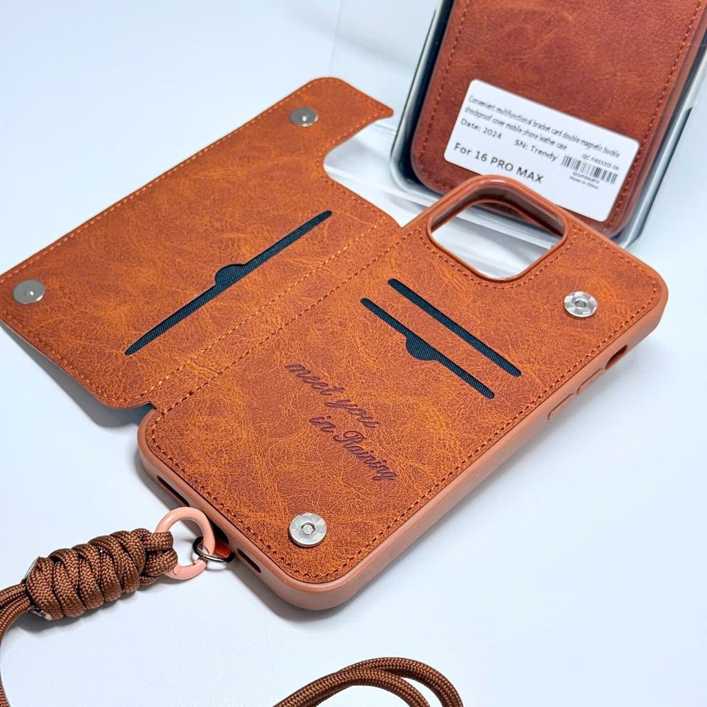 Case Ốp điện thoại iPhone Da Đựng Card Chống Dựng Kèm Dây Đeo iPhone 13/14/15/16/Pro/Promax