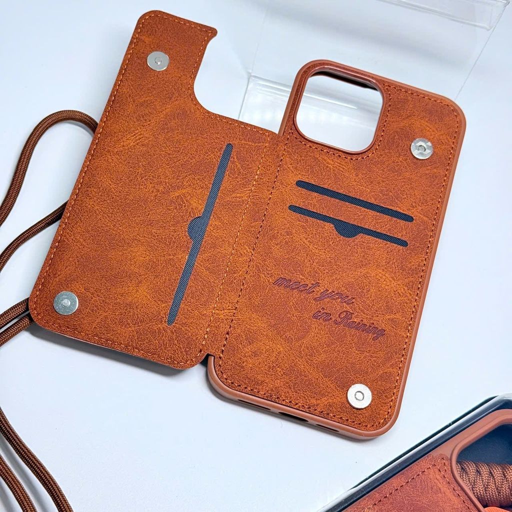 Case Ốp điện thoại iPhone Da Đựng Card Chống Dựng Kèm Dây Đeo iPhone 13/14/15/16/Pro/Promax