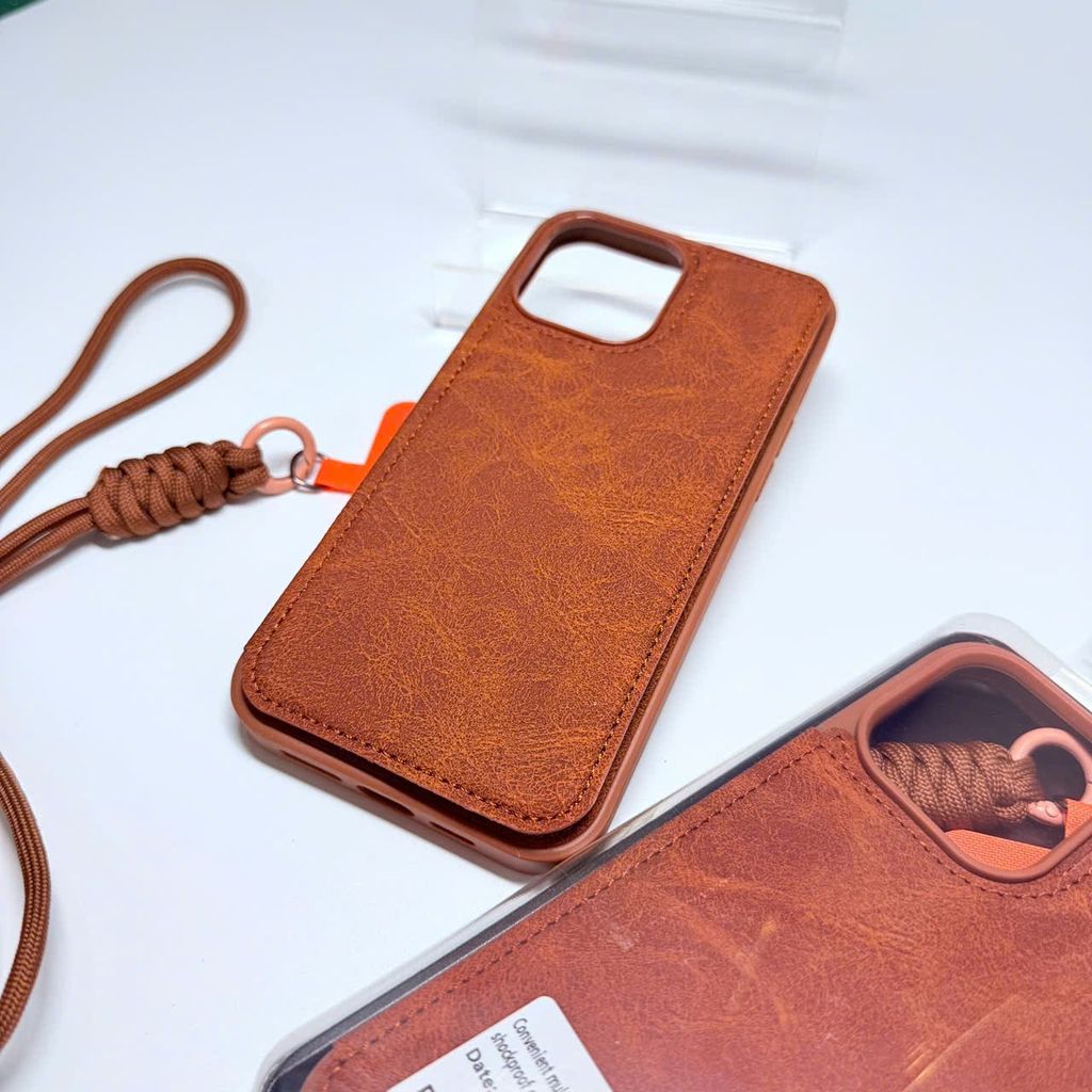 Case Ốp điện thoại iPhone Da Đựng Card Chống Dựng Kèm Dây Đeo iPhone 13/14/15/16/Pro/Promax