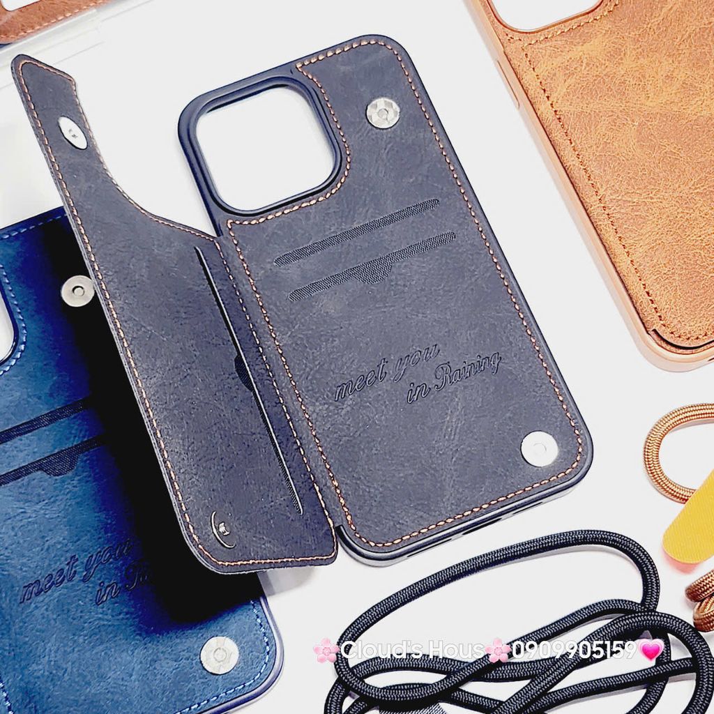 Case Ốp điện thoại iPhone Da Đựng Thẻ Chống Dựng Kèm Dây Đeo iPhone 13/14/15/16/Pro/Promax