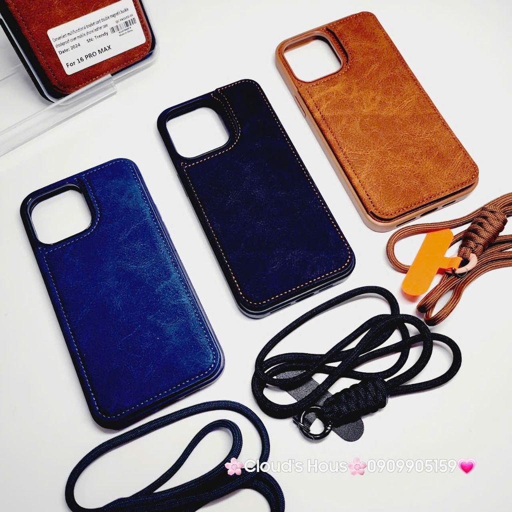 Case Ốp điện thoại iPhone Da Đựng Card Chống Dựng Kèm Dây Đeo iPhone 13/14/15/16/Pro/Promax