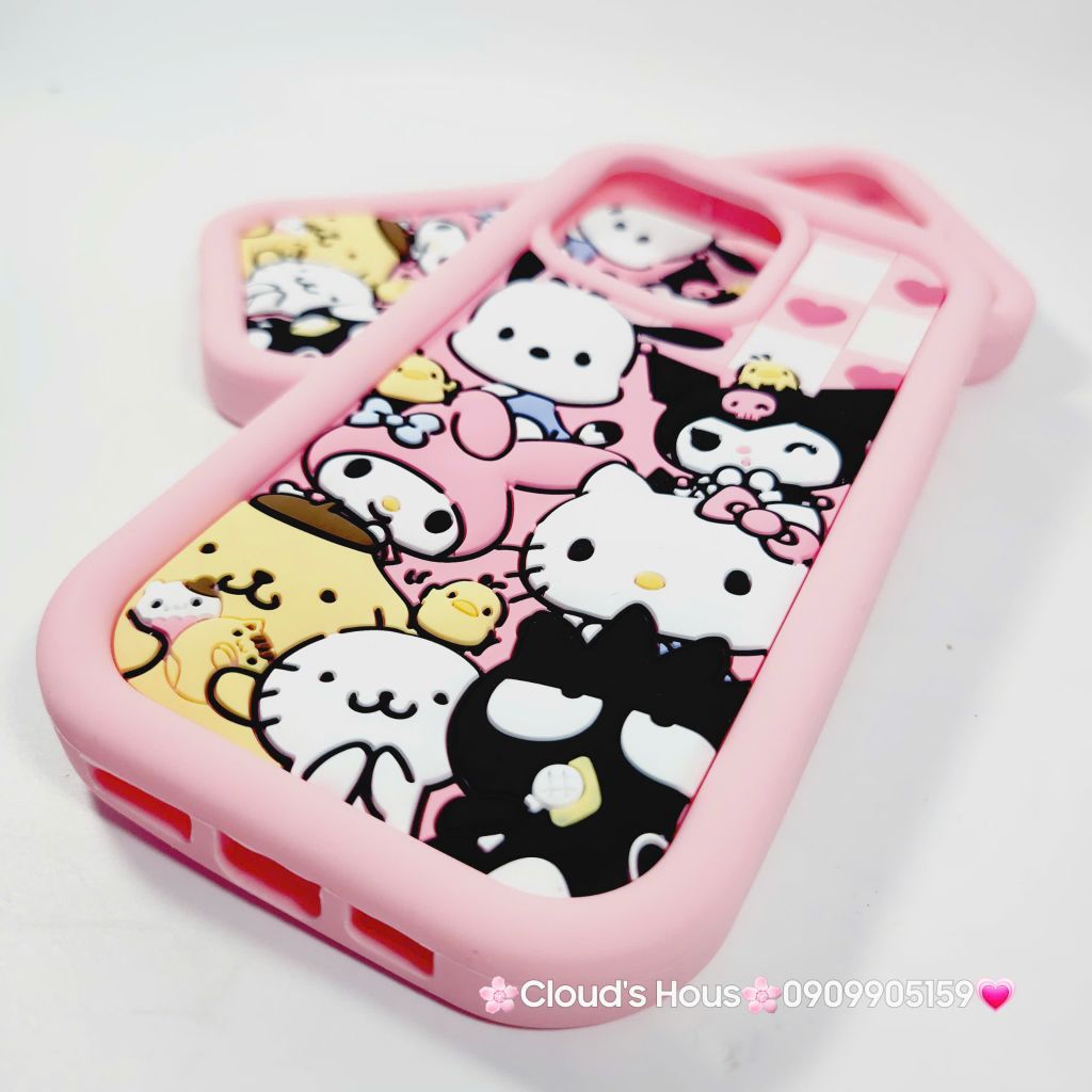 Case Ốp điện thoại iPhone Caro Trắng Hồng Sanrio iPhone 11/12/13/14/15/Pro/Promax