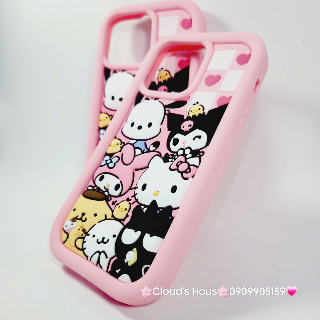 Case Ốp điện thoại iPhone Caro Trắng Hồng Sanrio iPhone 11/12/13/14/15/Pro/Promax