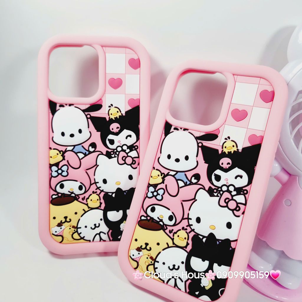 Case Ốp điện thoại iPhone Caro Trắng Hồng Sanrio iPhone 11/12/13/14/15/Pro/Promax