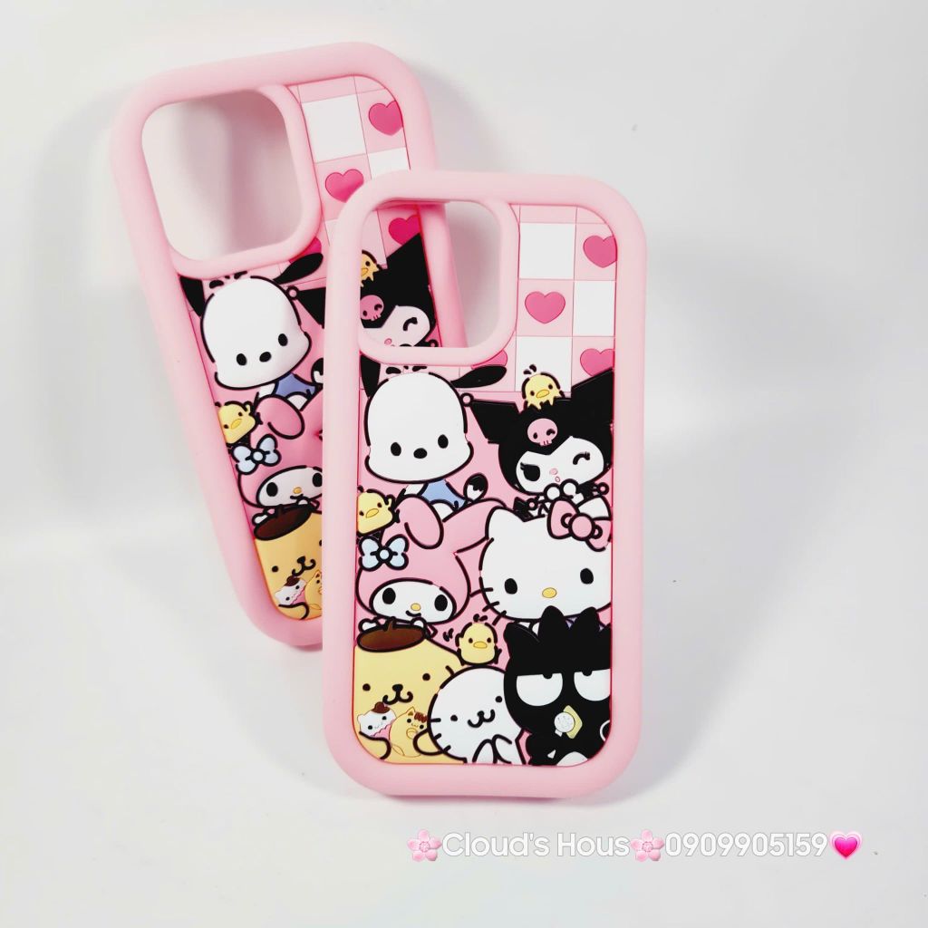 Case Ốp điện thoại iPhone Caro Trắng Hồng Sanrio iPhone 11/12/13/14/15/Pro/Promax