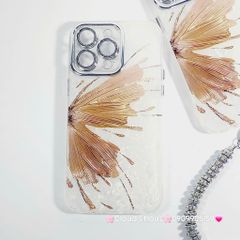Case Ốp điện thoại iPhone Bướm Nâu Nền Trắng Ánh Xà Cừ Bảo Vệ Camera Đính đá iPhone 11/12/13/14/15/16/Pro/Promax