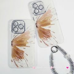 Case Ốp điện thoại iPhone Bướm Nâu Nền Trắng Ánh Xà Cừ Bảo Vệ Camera Đính đá iPhone 11/12/13/14/15/16/Pro/Promax