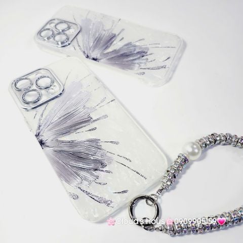 Case Ốp điện thoại iPhone Bướm Bạc Nền Trắng Ánh Xà Cừ Bảo Vệ Camera Đính đá iPhone 11/12/13/14/15/16/Pro/Promax