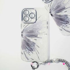 Case Ốp điện thoại iPhone Bướm Bạc Nền Trắng Ánh Xà Cừ Bảo Vệ Camera Đính đá iPhone 11/12/13/14/15/16/Pro/Promax