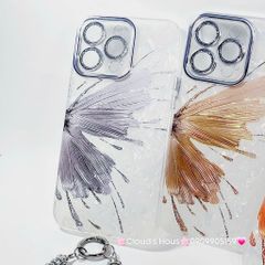 Case Ốp điện thoại iPhone Bướm Nâu Nền Trắng Ánh Xà Cừ Bảo Vệ Camera Đính đá iPhone 11/12/13/14/15/16/Pro/Promax