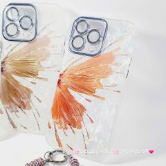 Case Ốp điện thoại iPhone Bướm Nâu Nền Trắng Ánh Xà Cừ Bảo Vệ Camera Đính đá iPhone 11/12/13/14/15/16/Pro/Promax