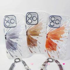 Case Ốp điện thoại iPhone Bướm Nâu Nền Trắng Ánh Xà Cừ Bảo Vệ Camera Đính đá iPhone 11/12/13/14/15/16/Pro/Promax