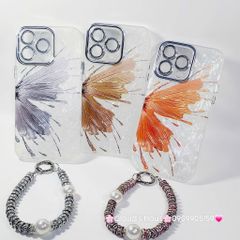 Case Ốp điện thoại iPhone Bướm Nâu Nền Trắng Ánh Xà Cừ Bảo Vệ Camera Đính đá iPhone 11/12/13/14/15/16/Pro/Promax