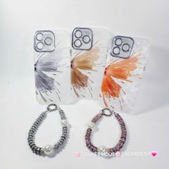 Case Ốp điện thoại iPhone Bướm Cam Nền Trắng Ánh Xà Cừ Bảo Vệ Camera Đính đá iPhone 11/12/13/14/15/16/Pro/Promax