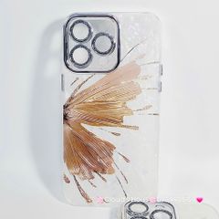 Case Ốp điện thoại iPhone Bướm Nâu Nền Trắng Ánh Xà Cừ Bảo Vệ Camera Đính đá iPhone 11/12/13/14/15/16/Pro/Promax