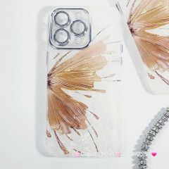 Case Ốp điện thoại iPhone Bướm Nâu Nền Trắng Ánh Xà Cừ Bảo Vệ Camera Đính đá iPhone 11/12/13/14/15/16/Pro/Promax