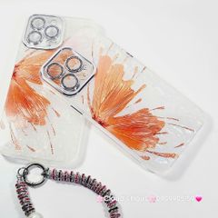 Case Ốp điện thoại iPhone Bướm Cam Nền Trắng Ánh Xà Cừ Bảo Vệ Camera Đính đá iPhone 11/12/13/14/15/16/Pro/Promax