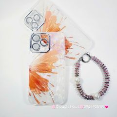 Case Ốp điện thoại iPhone Bướm Cam Nền Trắng Ánh Xà Cừ Bảo Vệ Camera Đính đá iPhone 11/12/13/14/15/16/Pro/Promax