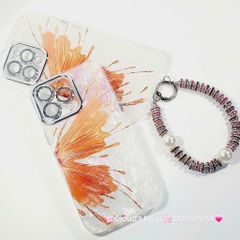 Case Ốp điện thoại iPhone Bướm Cam Nền Trắng Ánh Xà Cừ Bảo Vệ Camera Đính đá iPhone 11/12/13/14/15/16/Pro/Promax