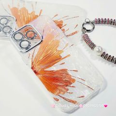 Case Ốp điện thoại iPhone Bướm Cam Nền Trắng Ánh Xà Cừ Bảo Vệ Camera Đính đá iPhone 11/12/13/14/15/16/Pro/Promax