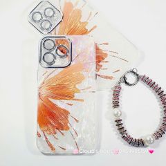 Case Ốp điện thoại iPhone Bướm Cam Nền Trắng Ánh Xà Cừ Bảo Vệ Camera Đính đá iPhone 11/12/13/14/15/16/Pro/Promax