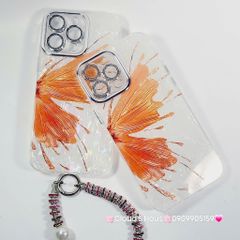 Case Ốp điện thoại iPhone Bướm Cam Nền Trắng Ánh Xà Cừ Bảo Vệ Camera Đính đá iPhone 11/12/13/14/15/16/Pro/Promax
