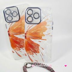 Case Ốp điện thoại iPhone Bướm Cam Nền Trắng Ánh Xà Cừ Bảo Vệ Camera Đính đá iPhone 11/12/13/14/15/16/Pro/Promax