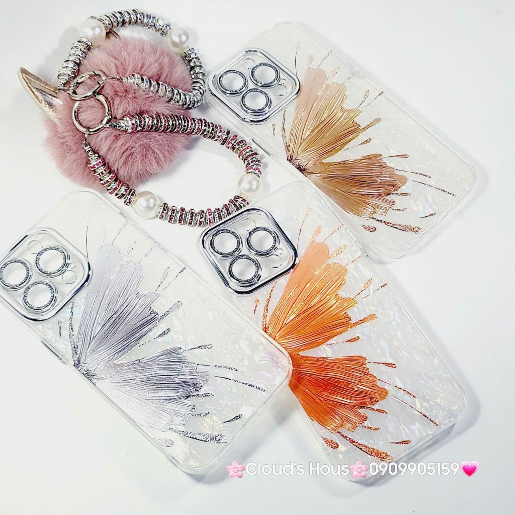 Case Ốp điện thoại iPhone Bướm Nâu Nền Trắng Ánh Xà Cừ Bảo Vệ Camera Đính đá iPhone 11/12/13/14/15/16/Pro/Promax