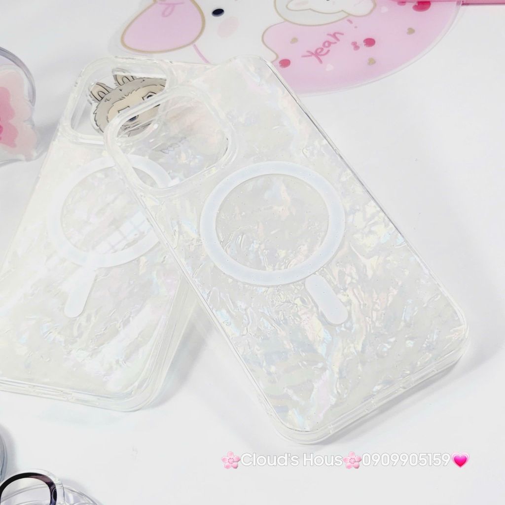 Case Ốp điện thoại iPhone Nền Trắng Ánh Xà Cừ Magsafe iPhone 11/12/13/14/15/16/Pro/Promax