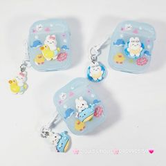 Cover Case Vỏ bảo vệ Airpod Thỏ Đi Bơi Icon Nổi Trong Xanh Phao Gợn Sóng Kèm Charm Airpod 1/2/3/Pro/Pro2