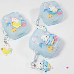 Cover Case Vỏ bảo vệ Airpod Thỏ Đi Bơi Icon Nổi Trong Xanh Phao Gợn Sóng Kèm Charm Airpod 1/2/3/Pro/Pro2