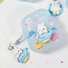 Cover Case Vỏ bảo vệ Airpod Thỏ Đi Bơi Icon Nổi Trong Xanh Phao Gợn Sóng Kèm Charm Airpod 1/2/3/Pro/Pro2