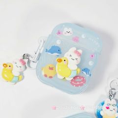 Cover Case Vỏ bảo vệ Airpod Thỏ Đi Bơi Icon Nổi Trong Xanh Phao Gợn Sóng Kèm Charm Airpod 1/2/3/Pro/Pro2