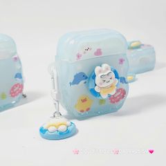 Cover Case Vỏ bảo vệ Airpod Thỏ Đi Bơi Icon Nổi Trong Xanh Phao Gợn Sóng Kèm Charm Airpod 1/2/3/Pro/Pro2
