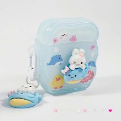 Cover Case Vỏ bảo vệ Airpod Thỏ Đi Bơi Icon Nổi Trong Xanh Phao Gợn Sóng Kèm Charm Airpod 1/2/3/Pro/Pro2