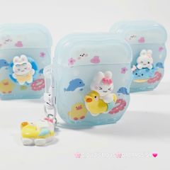Cover Case Vỏ bảo vệ Airpod Thỏ Đi Bơi Icon Nổi Trong Xanh Phao Gợn Sóng Kèm Charm Airpod 1/2/3/Pro/Pro2