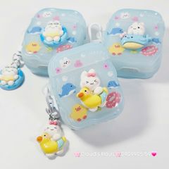 Cover Case Vỏ bảo vệ Airpod Thỏ Đi Bơi Icon Nổi Trong Xanh Phao Gợn Sóng Kèm Charm Airpod 1/2/3/Pro/Pro2