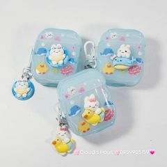 Cover Case Vỏ bảo vệ Airpod Thỏ Đi Bơi Icon Nổi Trong Xanh Phao Gợn Sóng Kèm Charm Airpod 1/2/3/Pro/Pro2