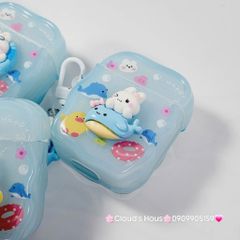 Cover Case Vỏ bảo vệ Airpod Thỏ Đi Bơi Icon Nổi Trong Xanh Phao Gợn Sóng Kèm Charm Airpod 1/2/3/Pro/Pro2