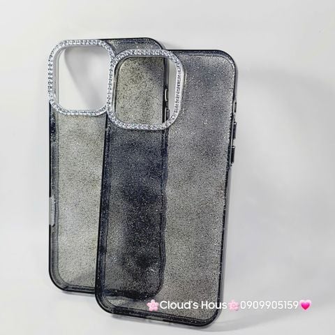 Case Ốp điện thoại iPhone Đen Trong Kim Tuyến Đính đá viền camera Bling Bling iPhone 11/12/13/14/15/16/Pro/Promax