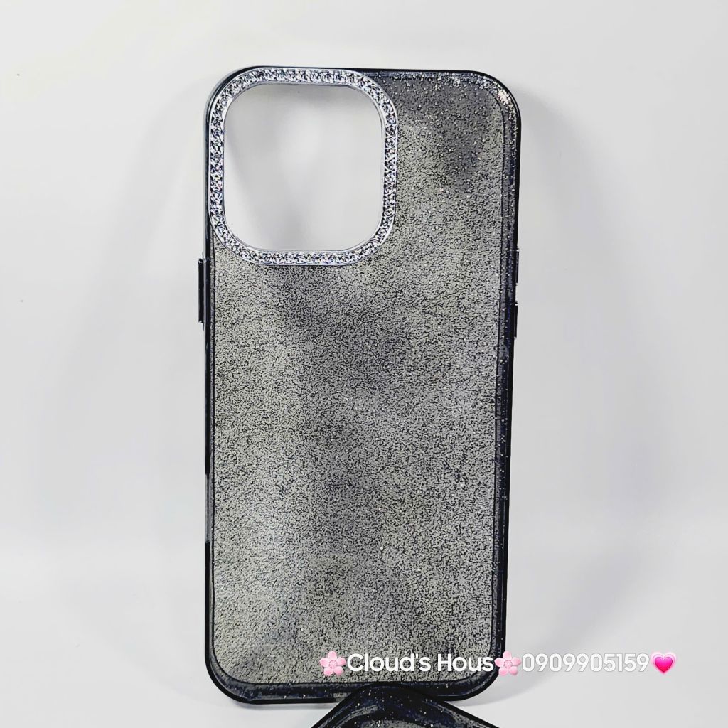 Case Ốp điện thoại iPhone Đen Trong Kim Tuyến Đính đá viền camera Bling Bling iPhone 11/12/13/14/15/16/Pro/Promax