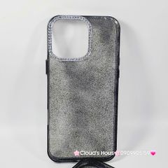 Case Ốp điện thoại iPhone Đen Trong Kim Tuyến Đính đá viền camera Bling Bling iPhone 11/12/13/14/15/16/Pro/Promax