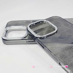 Case Ốp điện thoại iPhone Đen Trong Kim Tuyến Đính đá viền camera Bling Bling iPhone 11/12/13/14/15/16/Pro/Promax