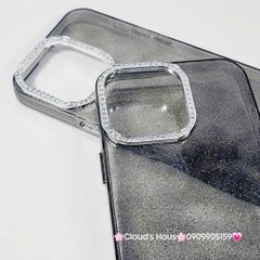 Case Ốp điện thoại iPhone Đen Trong Kim Tuyến Đính đá viền camera Bling Bling iPhone 11/12/13/14/15/16/Pro/Promax