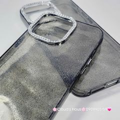 Case Ốp điện thoại iPhone Đen Trong Kim Tuyến Đính đá viền camera Bling Bling iPhone 11/12/13/14/15/16/Pro/Promax