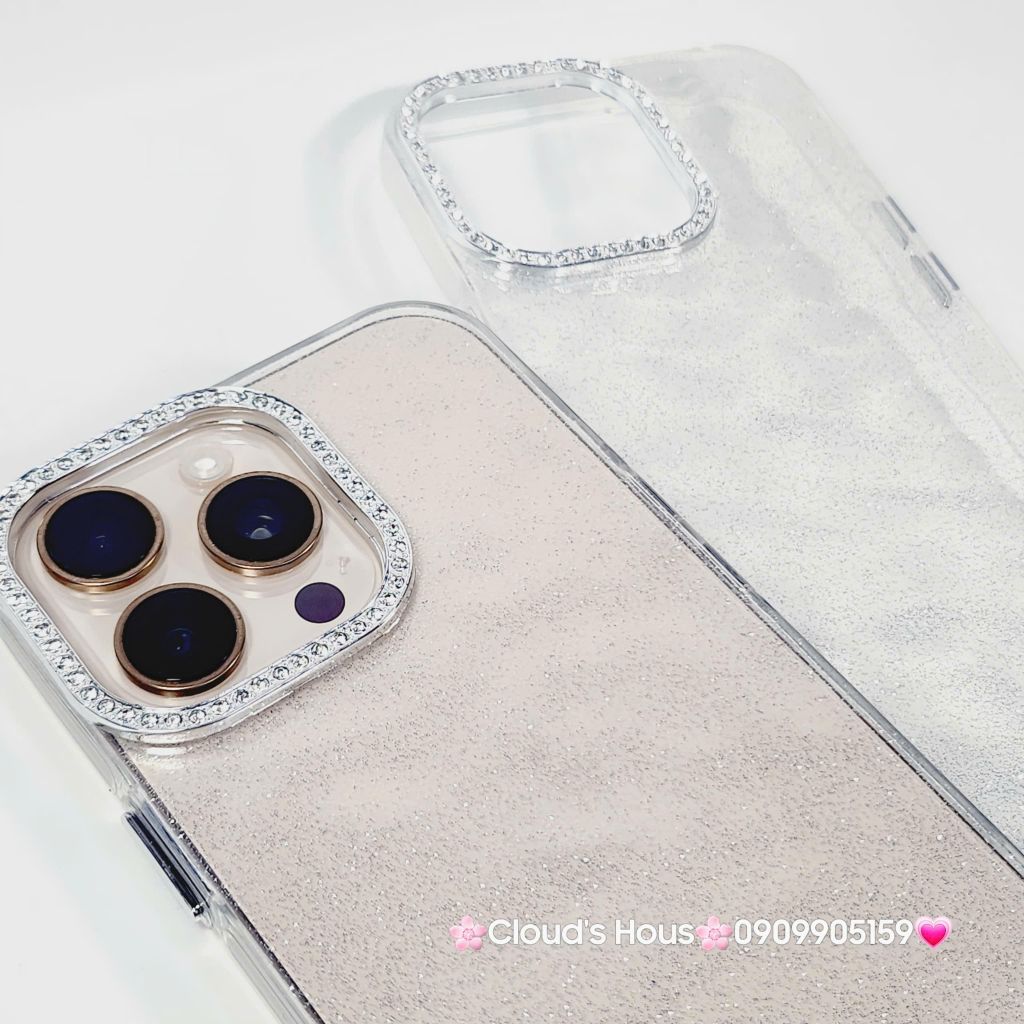 Case Ốp điện thoại iPhone Trong Kim Tuyến Đính đá viền camera Bling Bling iPhone 11/12/13/14/15/16/Pro/Promax