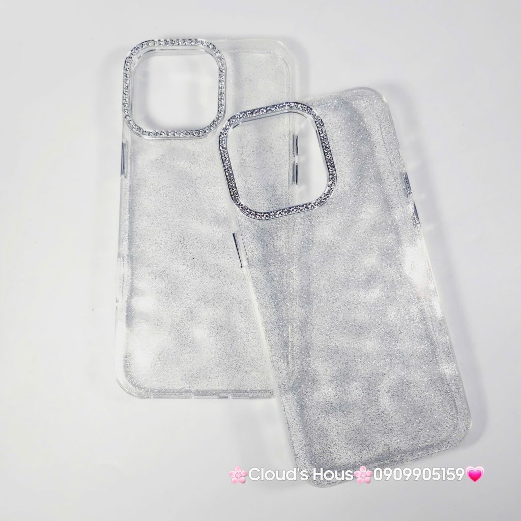 Case Ốp điện thoại iPhone Trong Kim Tuyến Đính đá viền camera Bling Bling iPhone 11/12/13/14/15/16/Pro/Promax