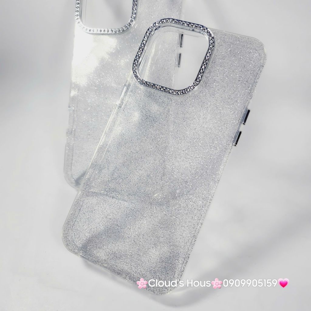 Case Ốp điện thoại iPhone Trong Kim Tuyến Đính đá viền camera Bling Bling iPhone 11/12/13/14/15/16/Pro/Promax